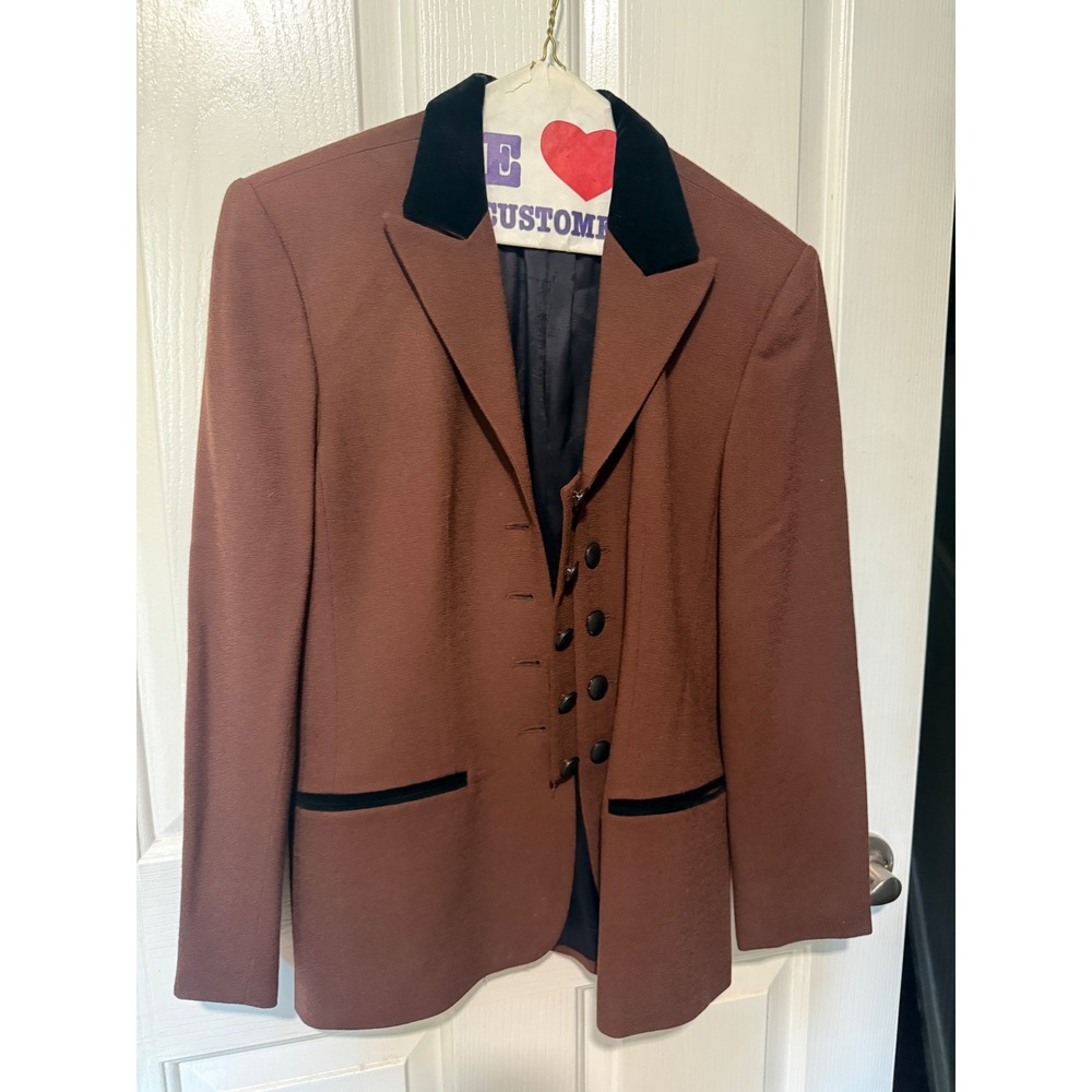 Jules Miller Vintage Wool Blazer Rust Brown Velvet Collar Equestrian Size 10